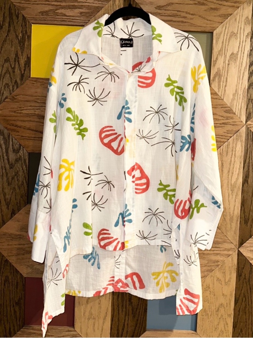 Dilemma New York Shirt 100% Organic Cotton Matisse Abstract Art to Wear Sz L/XL